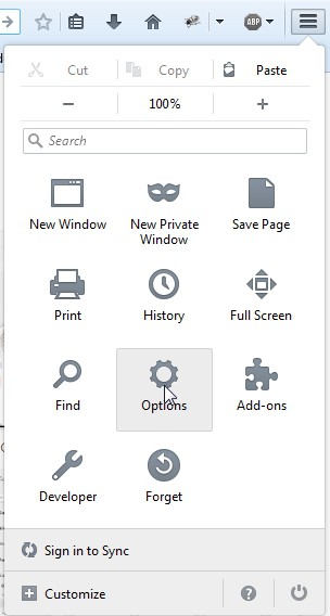 Firefox menu