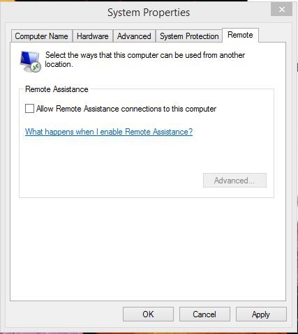 Remote Assistance checkbox