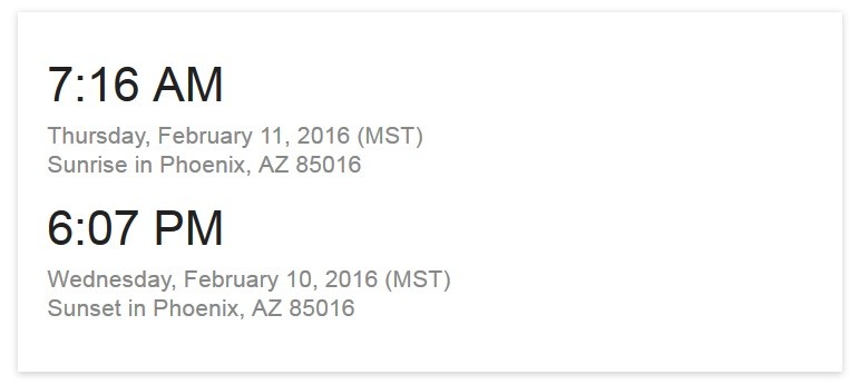 Google sunrise sunset time