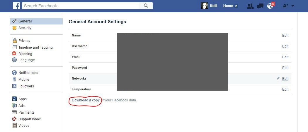 download facebook data file