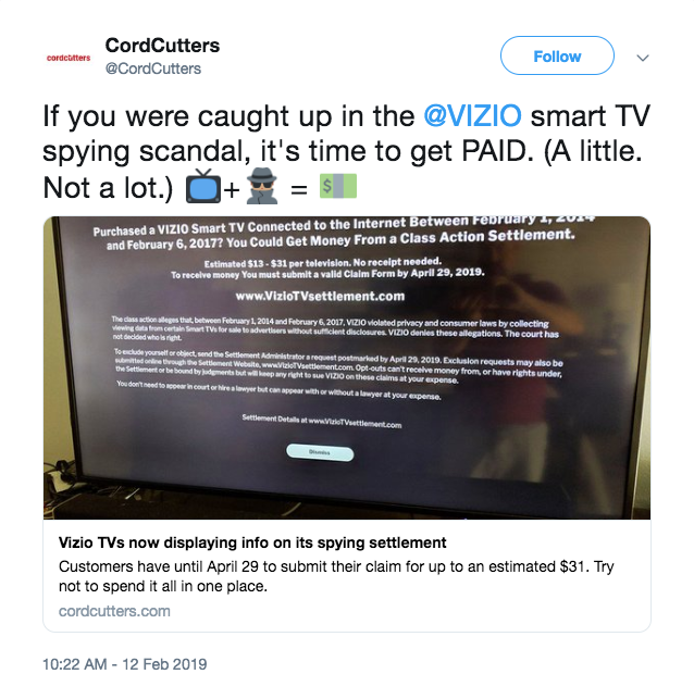 Vizio Smart Tv Settlement