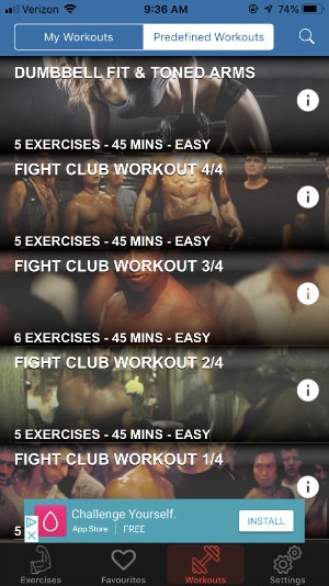 gym exercises app offers preset workouts