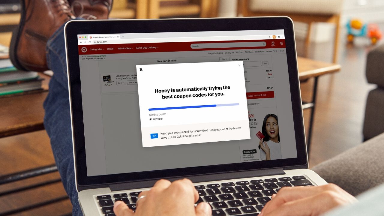 honey coupon finder open on a laptop