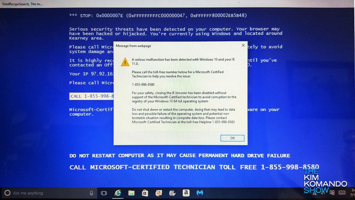 Remove Attention! Your Computer Is In Danger Pop-up Scam