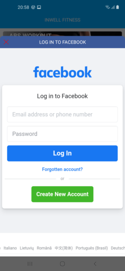 Facebook login
