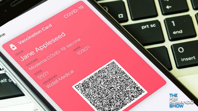 COVID-19 vaccination card on an Apple iPhone