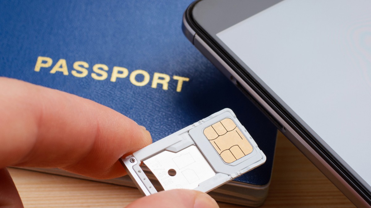 sim card and phone with passport